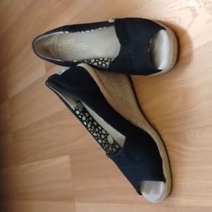 Toms black wedges, size 6